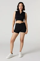 Active Seamless Ribbed Half Zip Cropped Tank