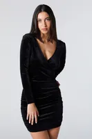 Velvet Surplice Long Sleeve Dress