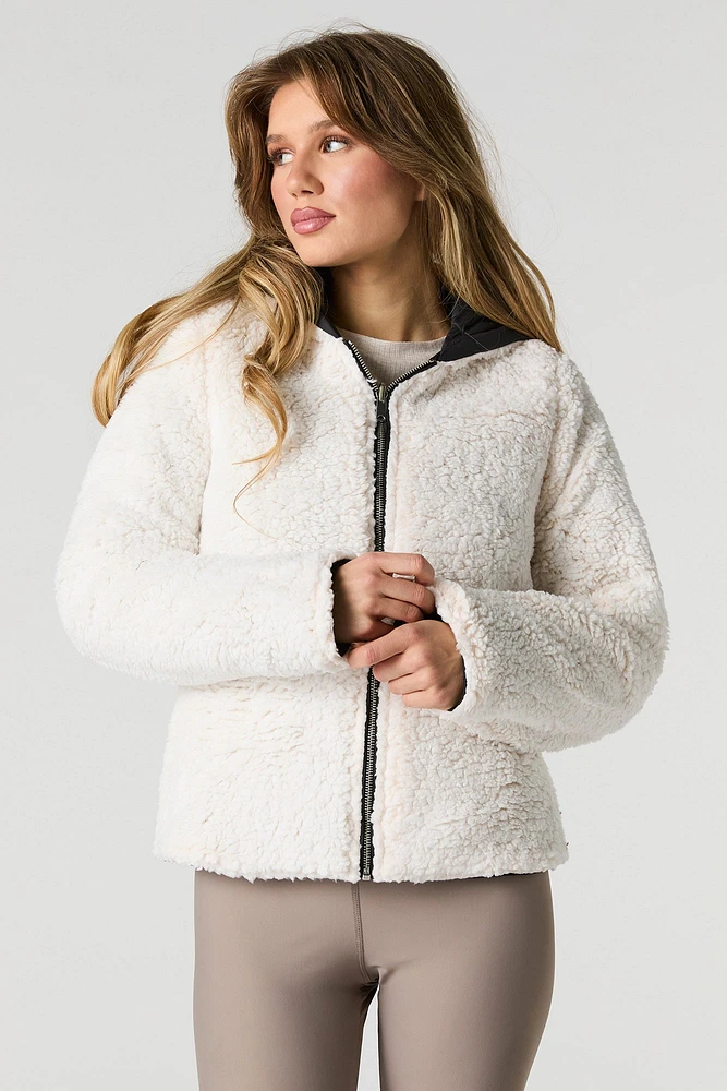 Blouson bouffant réversible en nylon et Sherpa