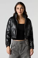 Faux Leather Cropped Puffer Jacket