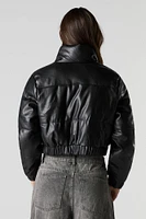 Faux Leather Cropped Puffer Jacket