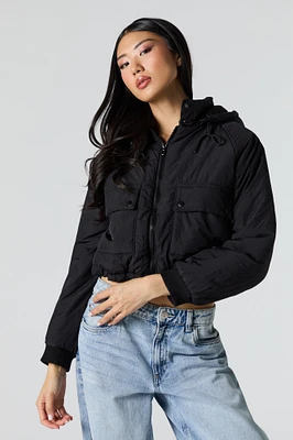 Nylon Hooded Bomber Jacket