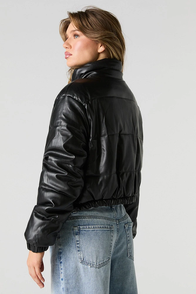 Faux Leather Puffer Jacket