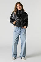 Faux Leather Puffer Jacket