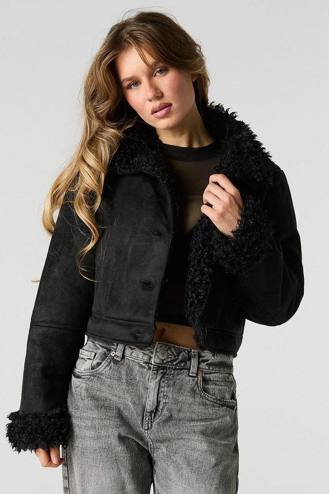 Faux Suede Fur Lined Jacket