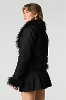 Faux Suede Fur Trim Jacket