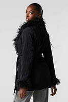 Corduroy Faux Fur Trim Jacket