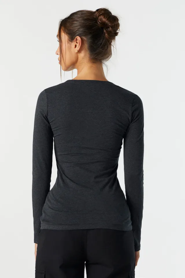 Ardene Long Sleeve Top with Exposed Seams in, Size, Elastane/Viscose