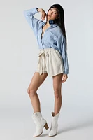 Oversized Textured Button-Up Top