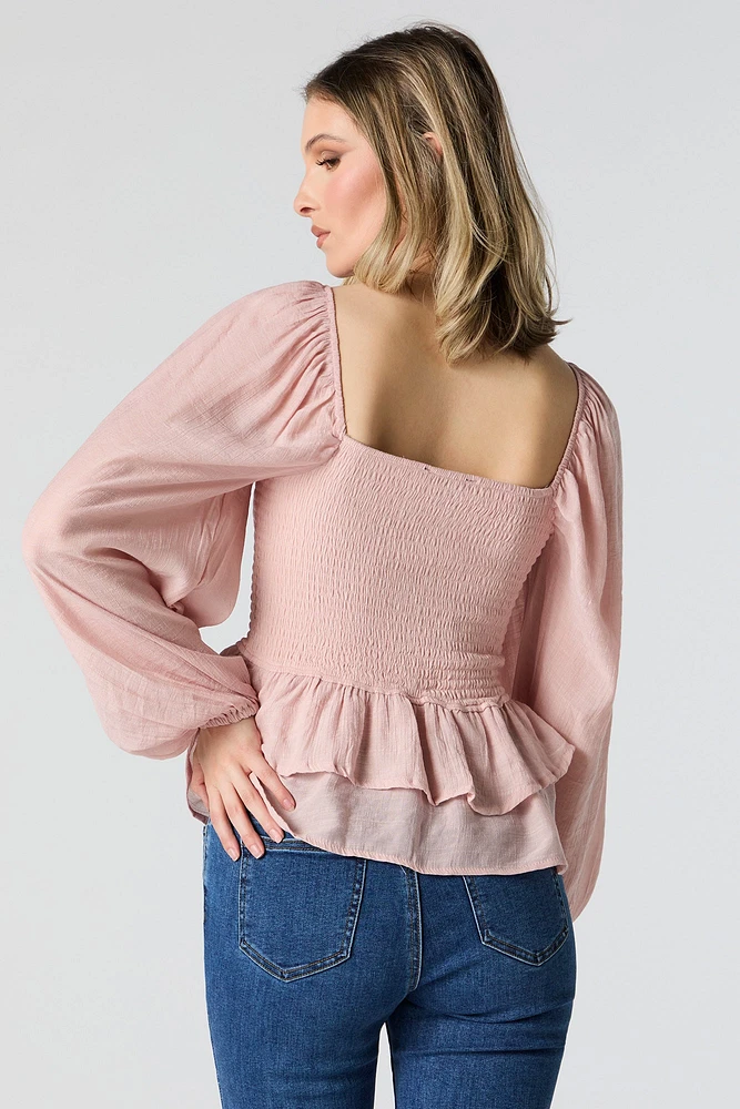 Smocked Tiered Long Sleeve Top