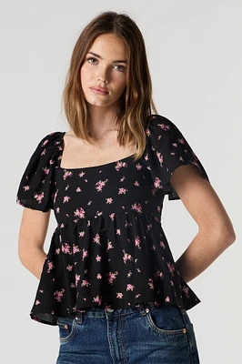 Floral Short Sleeve Milkmaid Top