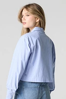 Poplin Cropped Button-Up Long Sleeve Top