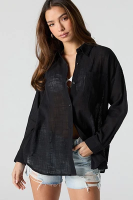 Oversized Button-Up Long Sleeve Top