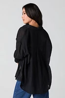 Semi Sheer Oversized Button-Up Top