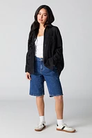 Semi Sheer Oversized Button-Up Top