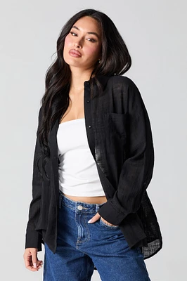 Semi Sheer Oversized Button-Up Top