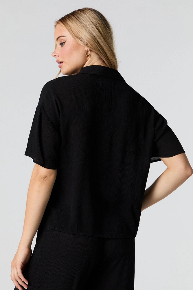 Crinkle Oversized Button-Up Top