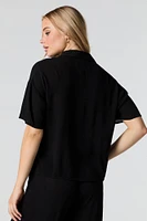 Crinkle Oversized Button-Up Top