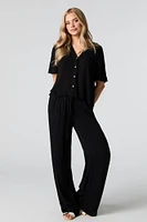 Crinkle Oversized Button-Up Top
