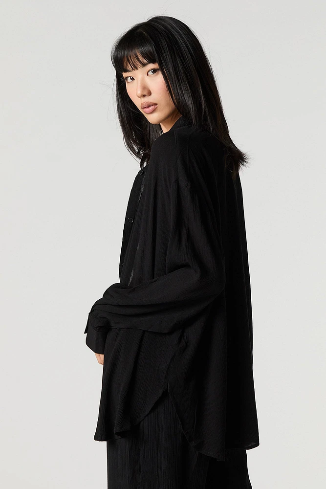 Oversized Button-Up Side Slit Top