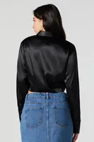 Satin Button-Up Crop Top