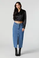 Satin Button-Up Crop Top