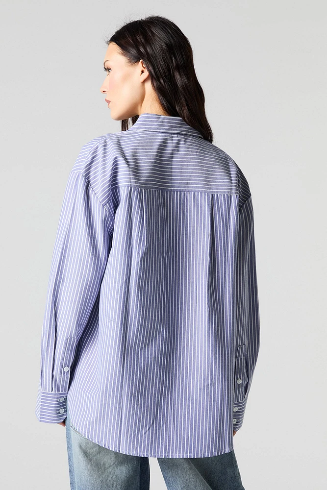 Oversized Pinstriped Button-Up Top