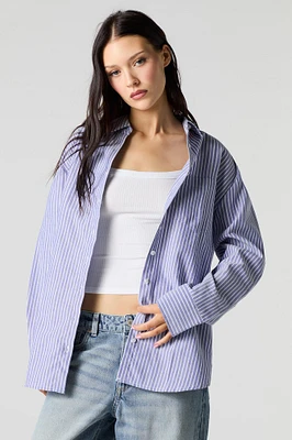 Oversized Pinstriped Button-Up Top