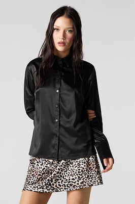 Satin Button-Up Collared Shirt