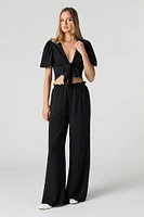 Tie Front Puff Sleeve Crop Top