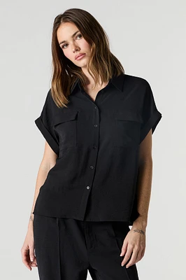 Flowy Short Sleeve Button-Up Top