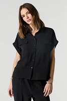 Flowy Short Sleeve Button-Up Top