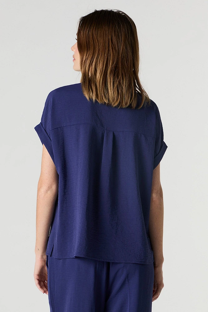 Flowy Short Sleeve Button-Up Top