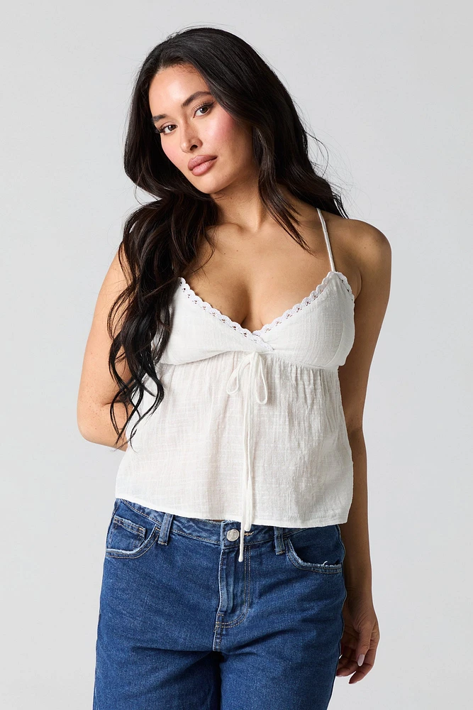 Tie Front Lace Trim Cami