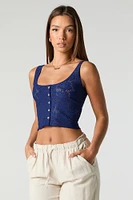 Eyelet Lace Button-Up Cropped Tank