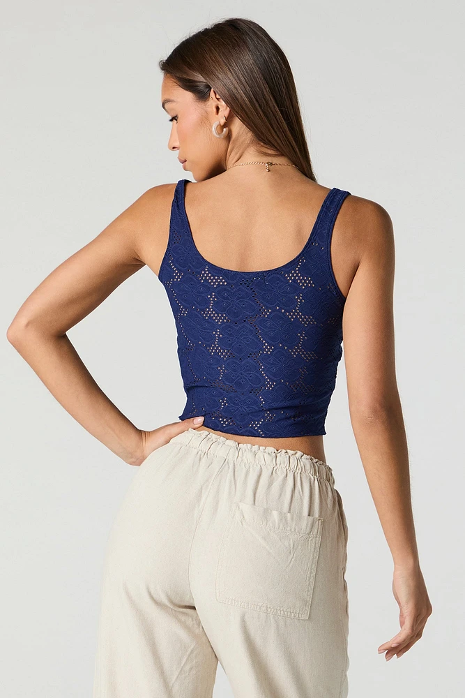 Eyelet Lace Button-Up Cropped Tank