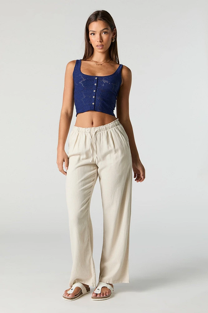 Eyelet Lace Button-Up Cropped Tank