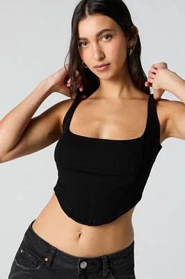 Ribbed Square Neck Corset Cropped Tank