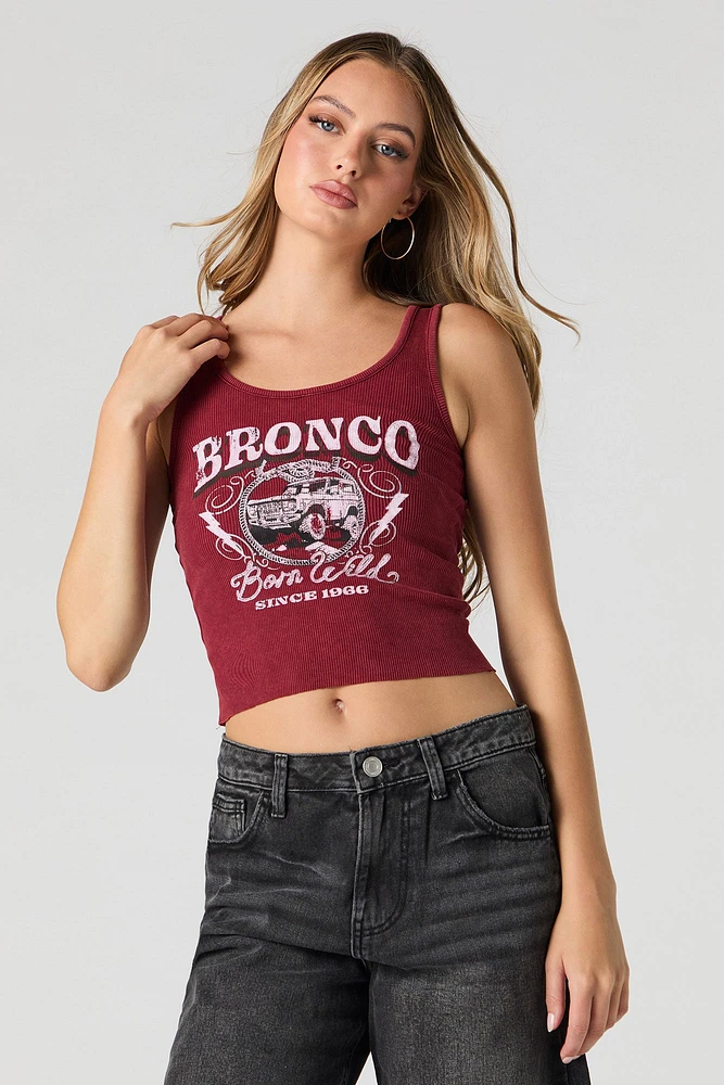 Débardeur côtelé délavé à imprimé Ford Bronco