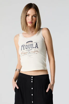 Tequila Graphic Lace Trim Tank