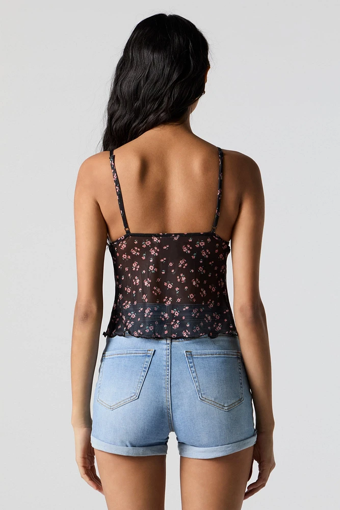 Floral Mesh V-Neck Tank