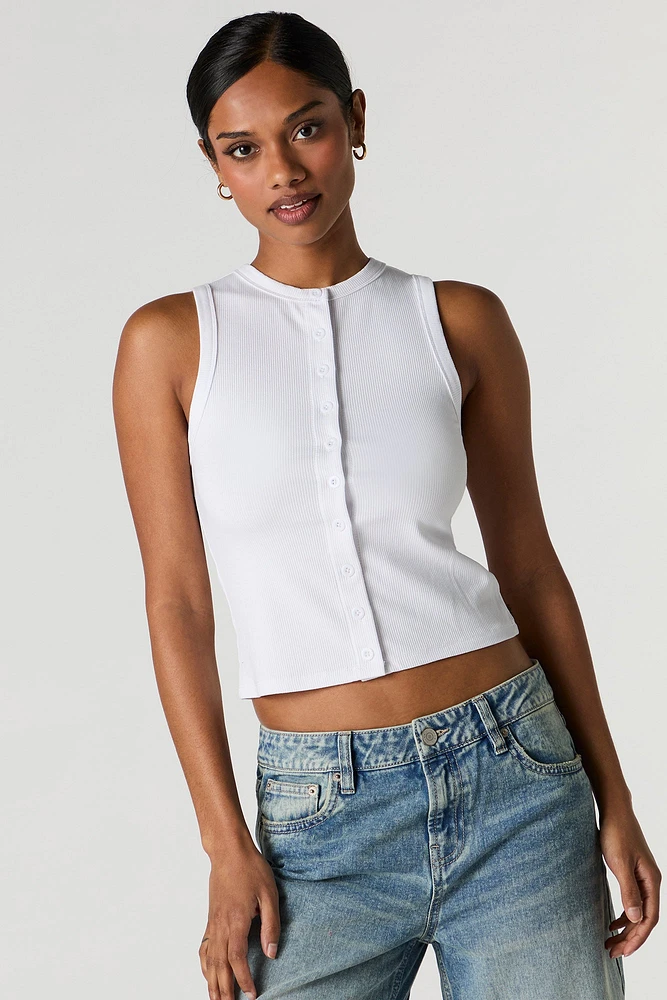 Ribbed Button Front Tank