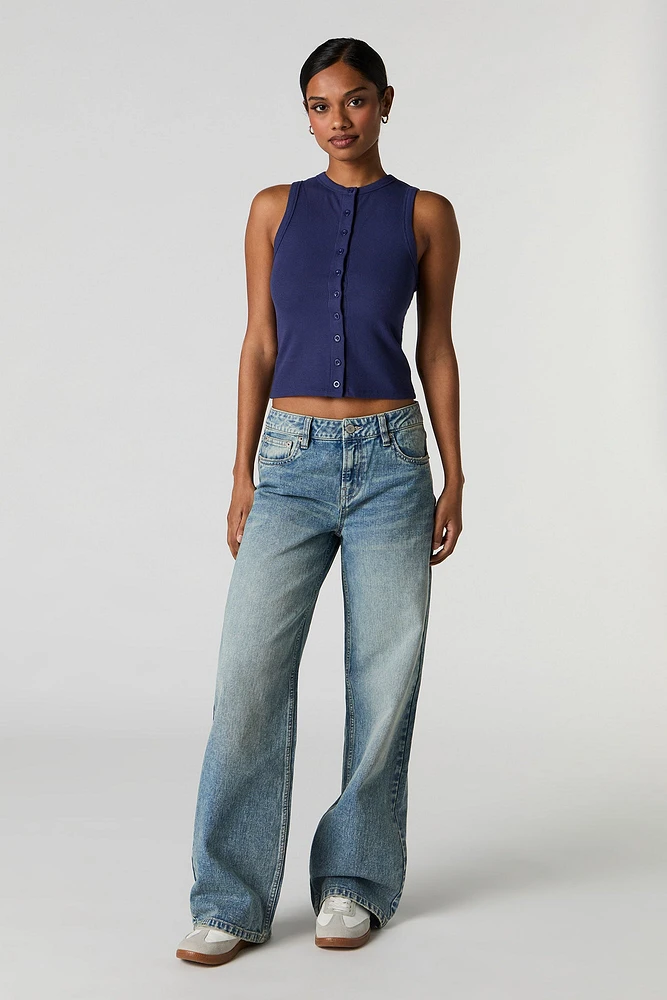 Ribbed Button Front Tank