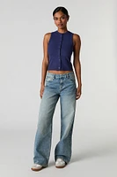 Ribbed Button Front Tank