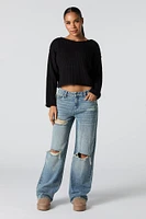 Ribbed Knit Boat Neck Sweater