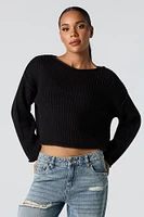 Ribbed Knit Boat Neck Sweater