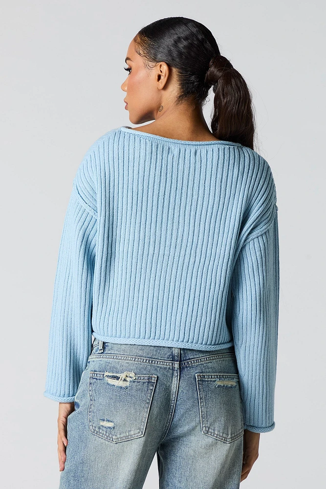 Ribbed Knit Boat Neck Sweater