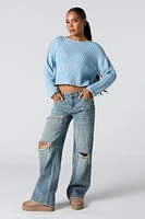 Ribbed Knit Boat Neck Sweater