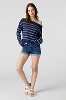 Knit Off Shoulder Striped Sweater