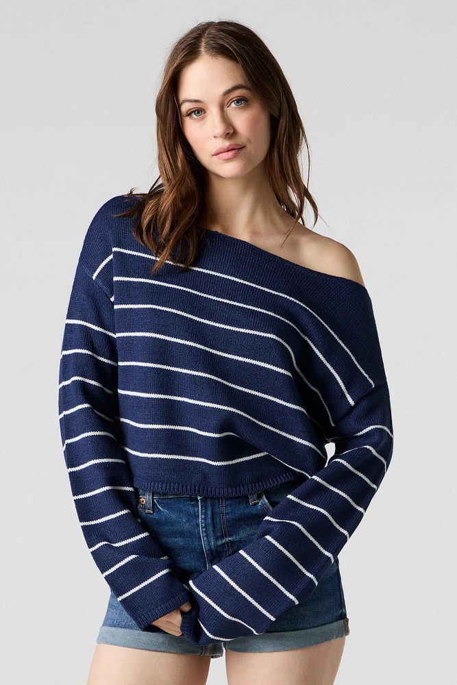 Knit Off Shoulder Striped Sweater